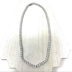 Large CZ tennis necklace, silver tone base